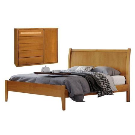 Imagem de Conjunto Quarto de Casal Cama Queen 160cm e Cômoda Rattan 5 Gavetas com Sapateira Amêndoa Mel