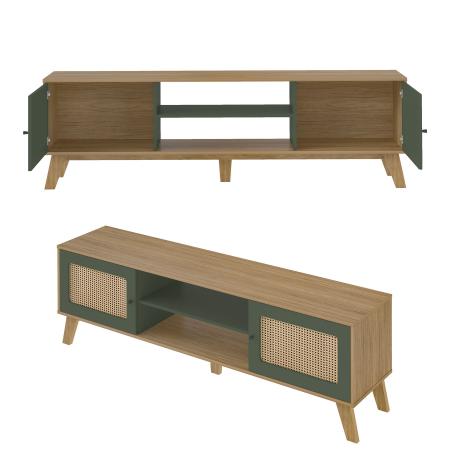 Imagem de Conjunto Rack, Mesa De Apoio e Buffet Charlotte e Mesa De Centro Jasmin Artely Cor Carvalho com Menta