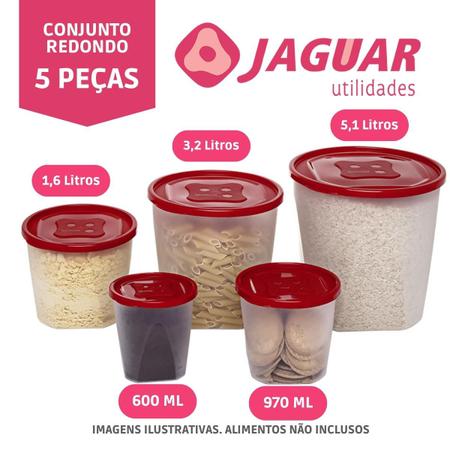 Imagem de Conjunto Redondo 5 peças Porta Mantimentos Vermelho Jaguar