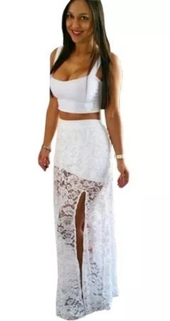 Vestido cropped sales e saia longa