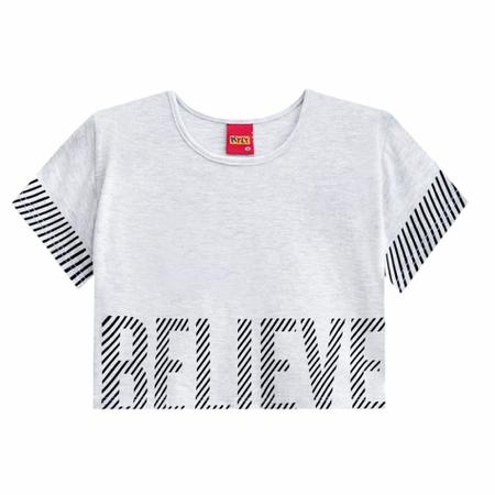 Imagem de Conjunto Roupa Infantil Menina Blusa Manga Curta Kyly Short Confortável Estampa Believe Verão Leve