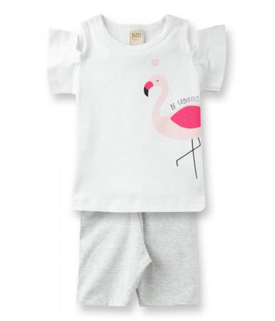 conjunto roupa infantil menina flamingo tamanho 2 Anos Branco