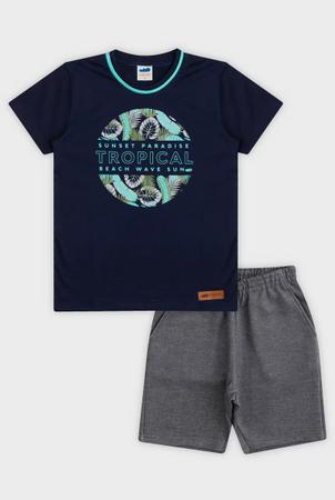 Imagem de Conjunto Roupa Infantil Menino Marlan Camiseta Estampa Tropical + Bermuda Confortável Dia a Dia
