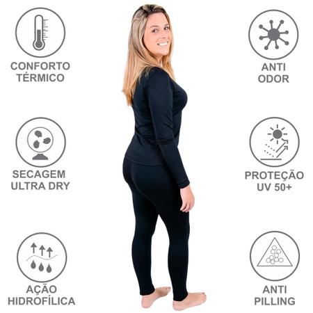 Conjunto Térmico Blusa Calça Segunda Pele Roupa Frio Proteção UV - Preto