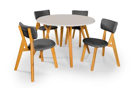 Conjunto mesa de jantar redonda 110cm com 4 cadeiras encosto