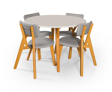 Conjunto mesa de jantar redonda 110cm com 4 cadeiras encosto