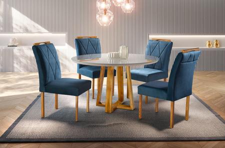 Imagem de Conjunto Sala de Jantar 4 Lugares Mesa Redonda 1,2m e 4 Cadeiras Azul Turquesa Escuro