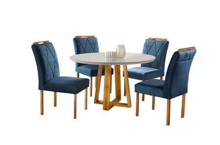 Imagem de Conjunto Sala de Jantar 4 Lugares Mesa Redonda 1,2m e 4 Cadeiras Azul Turquesa Escuro