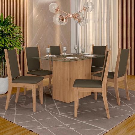 Conjunto Mesa de Jantar Áustria com Vidro e 6 Cadeiras