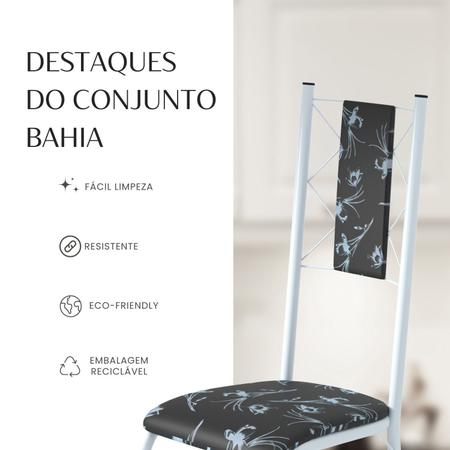 Imagem de Conjunto Sala de Jantar Bahia Mesa Tubo 120x75cm Tampo Pedra Ardósia Indiana com 4 Cadeiras