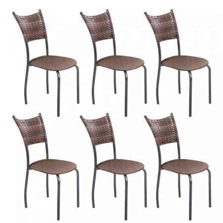 Imagem de Conjunto Sala de Jantar Espanha com 6 Cadeiras em Aço Tampo de Vidro Espresso Móveis