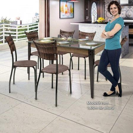 Imagem de Conjunto Sala de Jantar Espanha com 6 Cadeiras em Aço Tampo de Vidro Espresso Móveis