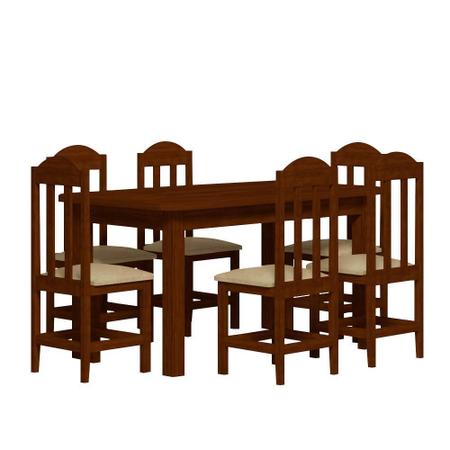 Conjunto Sala De Jantar Madeira Maciça Safira Com 6 Lugares Estofados Castanho Shop JM Imagem de Conjunto Sala De Jantar Madeira Maciça Safira Com 6 Lugares Estofados Castanho Shop JM