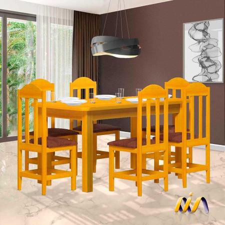 Imagem de Conjunto Sala De Jantar Madeira Maciça Safira Com 6 Lugares Estofados Cerejeira Shop JM