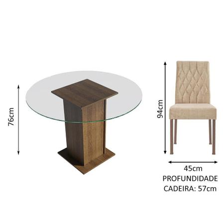 Imagem de Conjunto Sala de Jantar Madesa Iris Mesa Tampo de Vidro Redondo com 4 Cadeiras - Rustic/Imperial