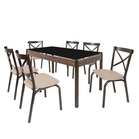 Imagem de Conjunto Sala de Jantar Mesa 140x80cm Tampo Vidro com 6 Cadeiras Karina Ciplafe