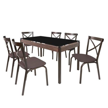 Imagem de Conjunto Sala de Jantar Mesa 140x80cm Tampo Vidro com 6 Cadeiras Karina Ciplafe
