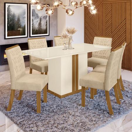 Conjunto de Mesa 10 Cadeiras Tampo MDF e Vidro Assento Estofado