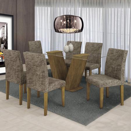Imagem de Conjunto Sala de Jantar Mesa 6 Cadeiras Classic 160cm Cel Móveis Ypê/ Veludo Envelhecido 70