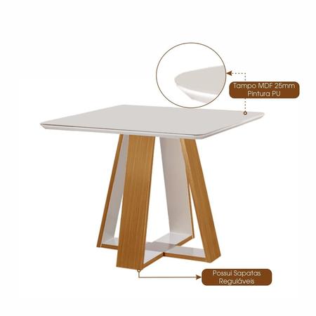 Imagem de Conjunto Sala de Jantar Mesa 90x90cm Tampo Vidro/mdf com 4 Cadeiras Paris Castanho Cinamomo/Off/Capuccino/Off White