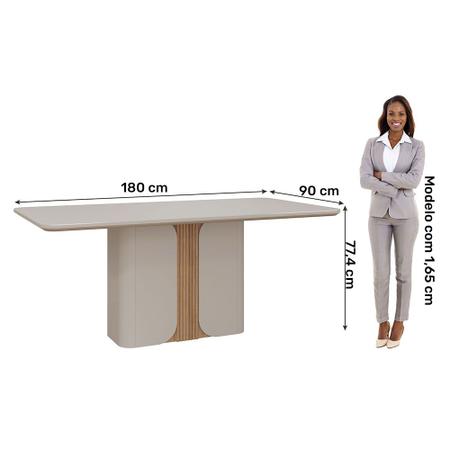 Conjunto Sala de Jantar Mesa Charlote 180x90 cm e 6 Cadeiras Fernanda Off  White/Nature/Madeira/Joli