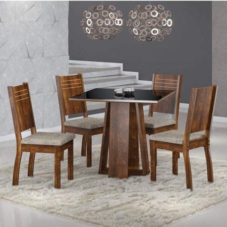Imagem de Conjunto Sala de Jantar Mesa com Tampo de Vidro e 4 Cadeiras Spazzio Sonetto Móveis