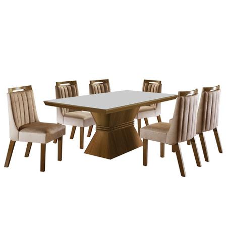 Conjunto Sala de jantar mesa Cronos off white em mdf 8 Cadeira