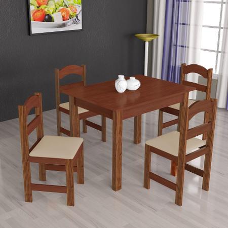 Conjunto de Mesa Com 4 Cadeiras Para Cozinha Tampo Retangular 1,06m Praiana  Araúna Off White e Bege