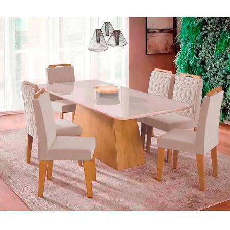 Imagem de Conjunto Sala de Jantar: Mesa Helena 210x100 cm e 6 Cadeiras Paola Wood Cimol - Madeira/Offwhite/Nude