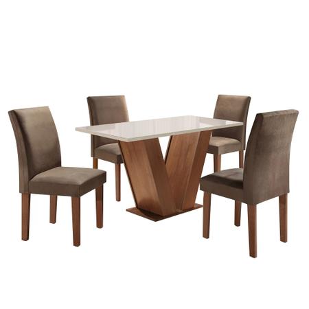 Conjunto Sala de Jantar Mesa Tampo de Vidro 4 Cadeiras Espanha Yescasa  Ypê/Suede Bege