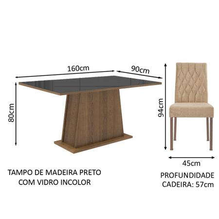 Imagem de Conjunto Sala de Jantar Mesa Tampo de Vidro 6 Cadeiras Rustic/Preto/Imperial Stéfani Madesa