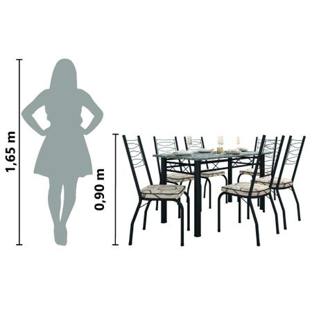 Imagem de Conjunto Sala de Jantar Mesa Tampo Granito 1,40m Com 6 Cadeiras Isis Preto / Cedro Artefamol