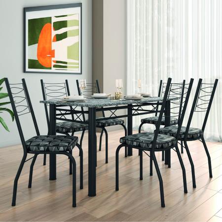 Imagem de Conjunto Sala De Jantar Mesa Tampo Granito 1,40m Com 6 Cadeiras Isis Preto / Mosaico Artefamol