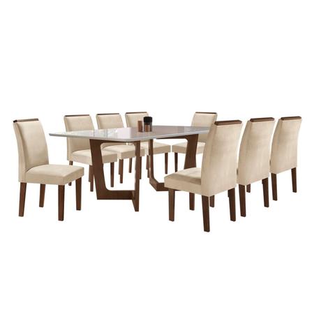 Conjunto Sala De Jantar Nápoles Tampo Vidro/MDF com 8 Cadeiras Luísa Smart  Plus Cel Móveis