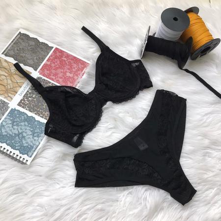Conjunto Sem Bojo Com Aro Meia Renda e Tule Liso - Snob moda intima Imagem de Conjunto Sem Bojo Com Aro Meia Renda e Tule Liso