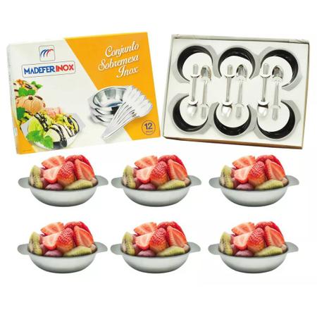 Imagem de Conjunto Sobremesa Aço Inox Com 12 Peças Kit Com 6 Tigelas Bowl e 6 Colheres Para Sobremesa Jogo de Inox Sobremesa Madefer