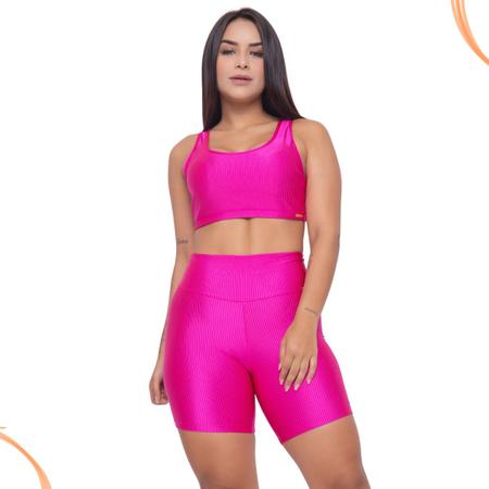 Imagem de Conjunto Top C/Bojo Removível+Short Canelado Fitness Feminino