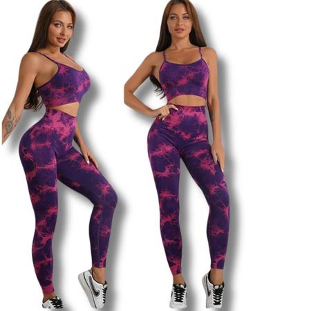 Imagem de Conjunto Top Calça Legging Tie Dye Academia Trend Fitness Yoga Esportivo Feminina