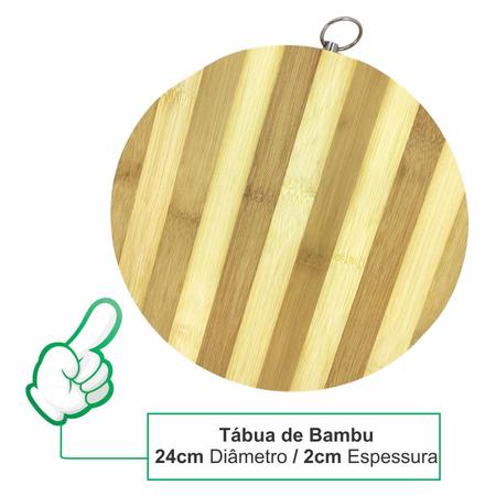 Imagem de Conjunto Utensílios Para Queijos Frios Tabua Bambu Redonda 24cm + Facas Espatula Grafo Kit 6 Peças