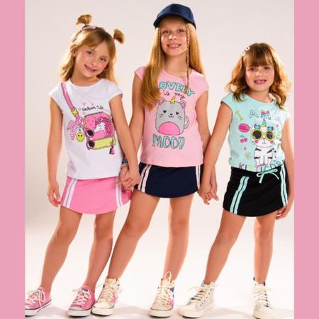 Imagem de Conjunto Verão Infantil Juvenil Feminino Blusinha Neon e Shorts Saia em Moletinho Roupa Menina Tamanhos 10 12 14 16