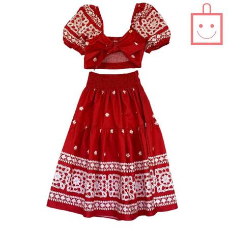 Imagem de Conjunto Vermelho Cropped de Amarração e Saia Longa Infantil Menina Precoce 4347