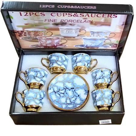 Imagem de Conjunto Xícara de Café Ouro 6 xicaras 6 pires  Porcelana Chinesa Cafezinho Expresso Para Presente