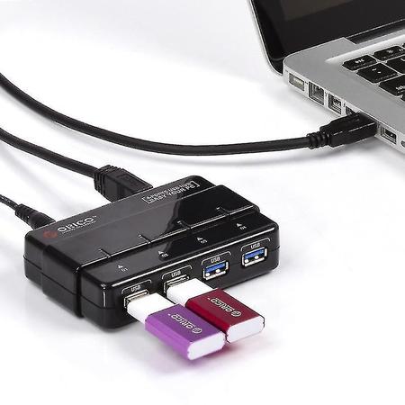 Imagem de Conjuntos de acessórios de computador orico h4928-u3 abs alta velocidade 4 portas hub usb 3.0 com adaptador de alimentação 12v para smartphones