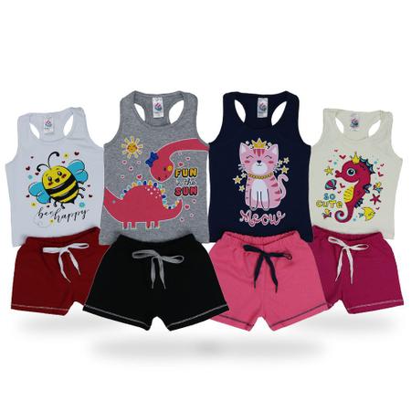 Imagem de Conjuntos Roupa Infantil Feminino 4 Blusas + 4 Shorts 1/2/3/4/6/8 Anos