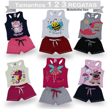 Imagem de Conjuntos Roupa Infantil Feminino 4 Blusas + 4 Shorts 1/2/3/4/6/8 Anos