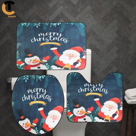 Imagem de Conjuto de 3 tapetes de  banheiro Com Estampas de Natal Atiderapante