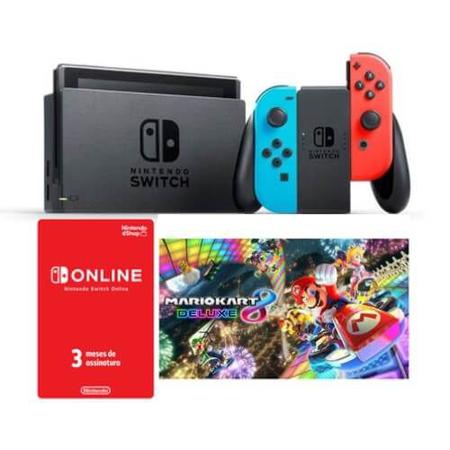 Imagem de Console Nintendo Switch Azul e Vermelho com Mario Kart 8