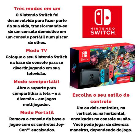 Nintendo Switch Neon + Mario Kart 8 Deluxe + 3 Meses de Assinatura Nintendo  Switch Online - (Mercado Livre) - Nintendo Barato