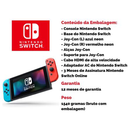 Nintendo Switch Neon + Mario Kart 8 Deluxe + 3 Meses de Assinatura Nintendo  Switch Online - (Mercado Livre) - Nintendo Barato