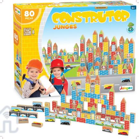 Blocos De Montar Construtor 80 Peças Madeira 711 - Junges - Mix Brinquedos